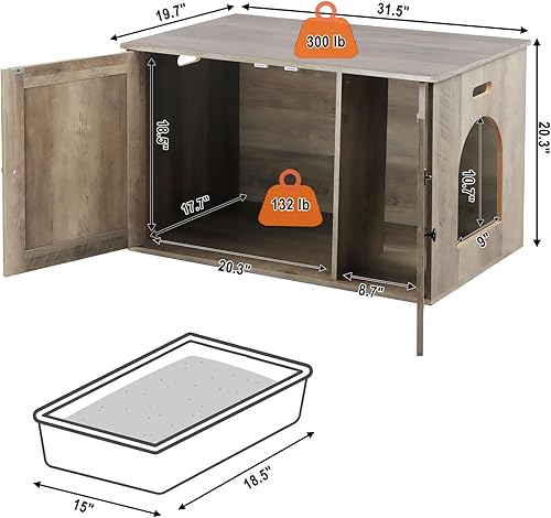 Miniatura 4 de Timberer Caja de arena para gatos, muebles de caja de arena ocultos con divisor extraíble, muebles de baño de madera para gatos, casa interior para