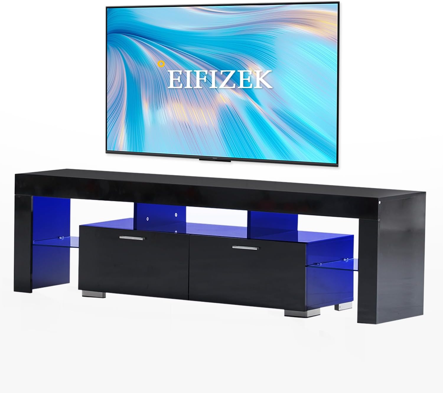 Modern LED TV Stand for 75 inch TV, Entertainment Center with Storage, Black LED TV Stand for Living Room, Bedroom