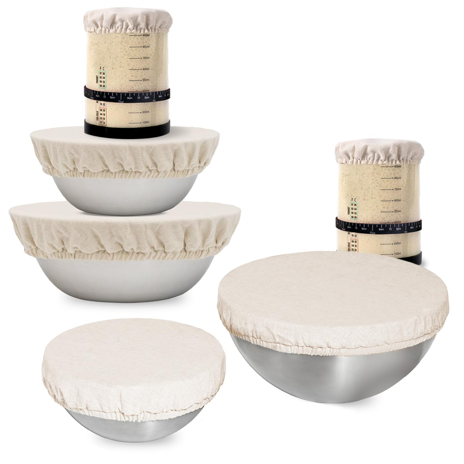 Reusable Bowl Covers for Bread Proofing - Linen Cotton Cloth Washable Elastic Cover for Bread Proofing, Perfect for Sourdough Proofing - 2XS,2M,2L