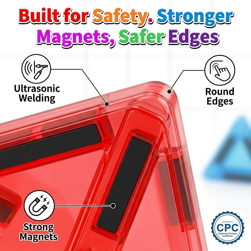 56Pcs Mini Magnet Building Blocks, STEM Educational Construction Toys for Boys Girls Age 3 4 5 6, Toddler Magnetic Tiles for Travel & Airplane Activities, Montessori Sensory Learning Toys Gift Set