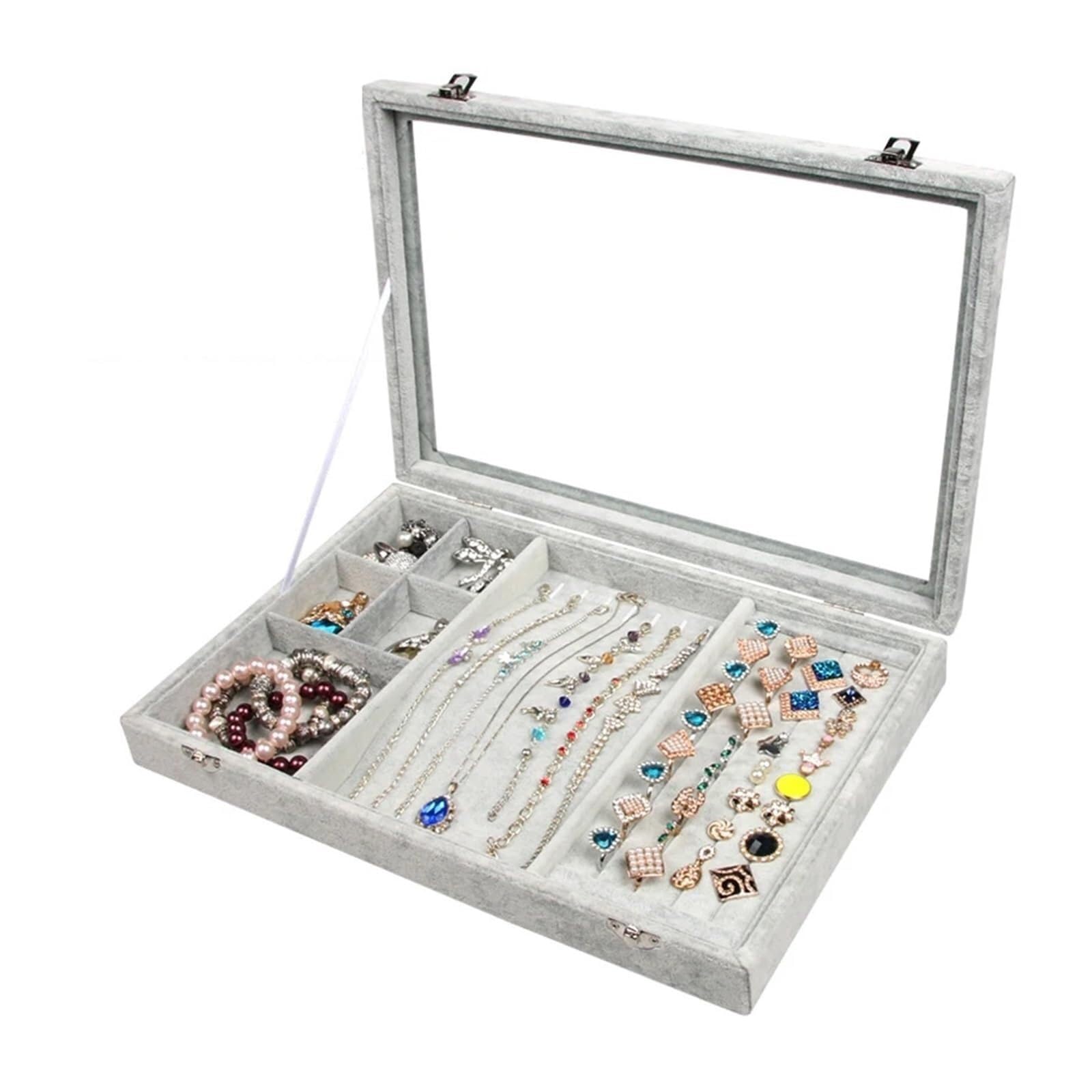1 Pc Creative Gray Velvet Necklace Rings Earrings Jewelry Display Organizer Box Case Jewelry Box Storage Showcase Originality