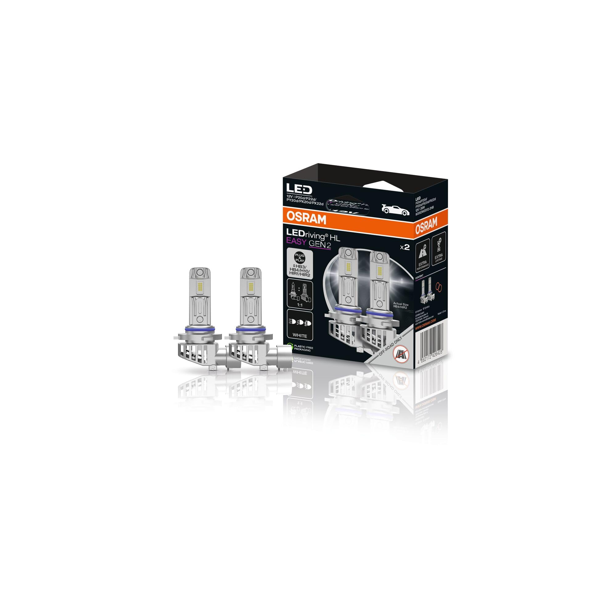 OSRAM LEDriving HL EASY GEN 2 ≜HB3/HIR1/H10/HB4/HIR2, lampadina LED per abbaglianti e anabbaglianti, bianco freddo 6500K, nessun accessorio necessario, solo per uso fuoristrada - non omologata ECE