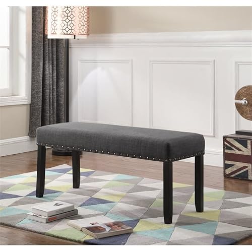 Roundhill Furniture Biony Fabric Dining Bench With Nailhead Trim, Grey #TOP1