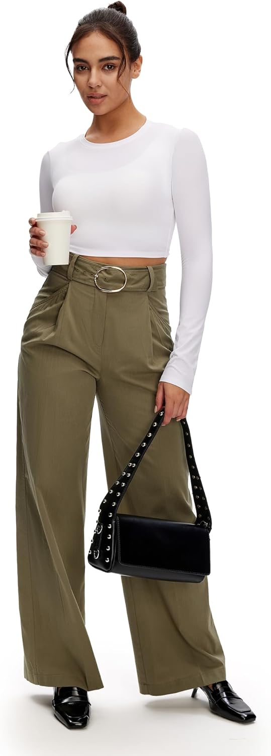 NANJI Cropped Long Sleeve T Shirts for Woman - Slim Fit Crew Neck Crop Tops, Basic Women's Cropped Tee Casual Wear Workout - Image 6