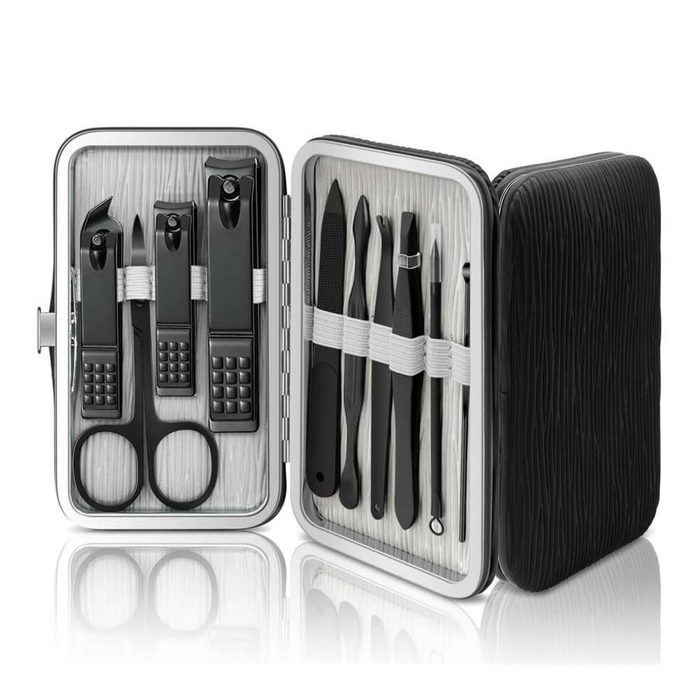 Kit per Unghie 10 in 1 per Donne e Uomini, Strumenti Professionali per la Cura dei Piedi in Custodia di Pelle, tagliaunghie per Le Dita dei Piedi, tagliaunghie per Le Mani