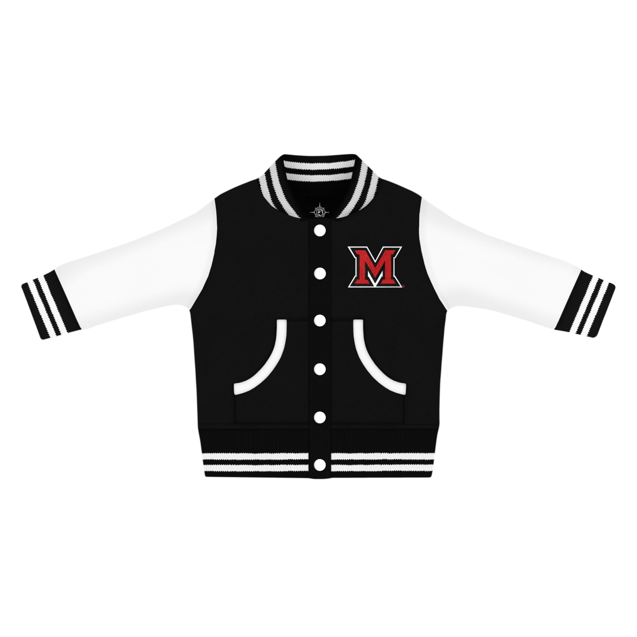 Creative Knitwear College Baby NCAA Officially Licensed Letterman Varsity Jacket - Miami Ohio RedHawks Logo - Black - 3T
