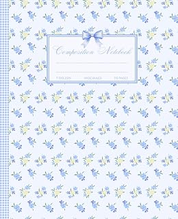 Blue Coquette Composition Notebook: Cute Floral Wide Ruled Journal with Bow for Girly Girls, Women, College, School, Office & Work | 7.5 x 9.25" | 110 Pages.