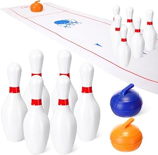 9 Pcs Mini Bowling Set Indoor DIY Outdoor Portable Lawn Ball Game Set with 6 Bowling Pins 2 Plastic Ball 1 Lane Mat for Birthday Gift Party