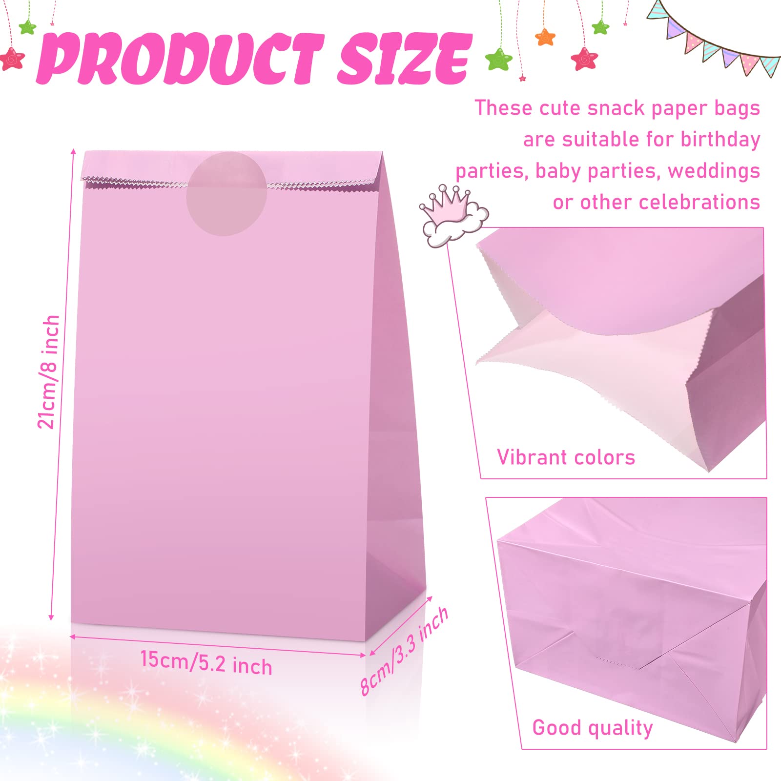 Zhehao 120 Pcs Pastel Gift Bags Candy Paper Bags with Stickers 5.1 x 3.2 x 9.5 Inch Party Favor Pastel Goodie Treat Sweet Craft Treat for Birthday Wedding Anniversary Supply