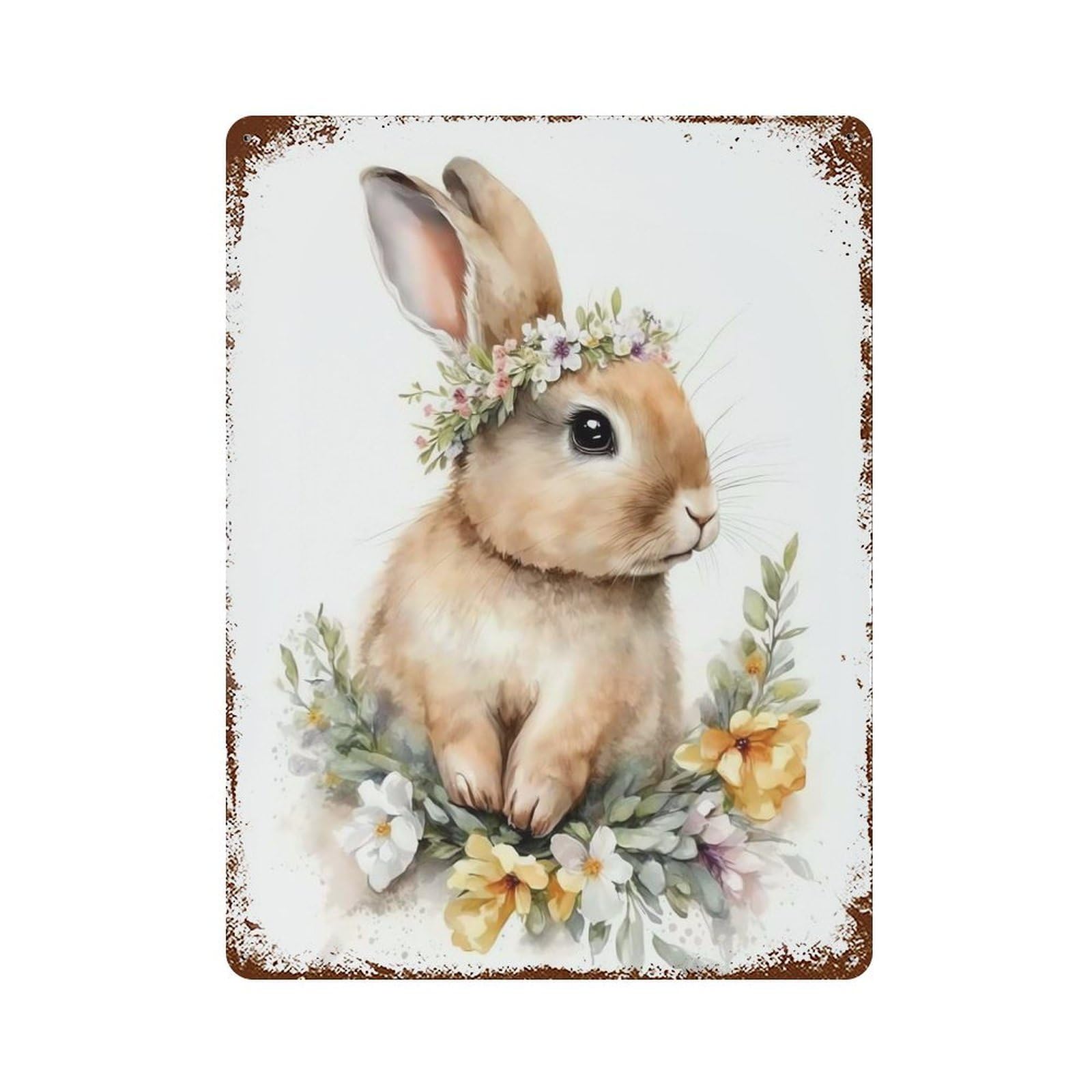Cute Baby Rabbit Rust Effect Tin Sign 15.7"x11.8", Industrial Home Decor for Garage, Pub Or Kitchen