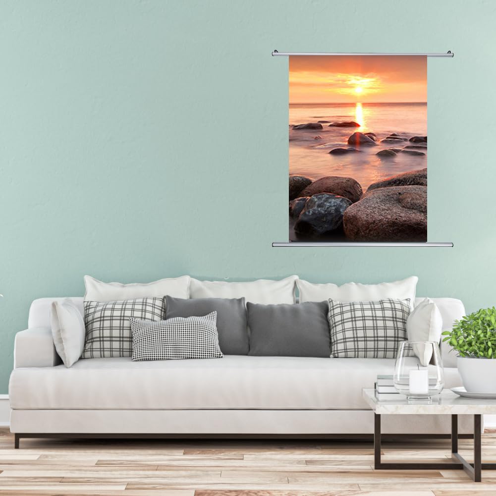 Cocoarm Clip Rail pour Affiches, 2 Barres de Suspension en Aluminium 1m (100cm) pour Bannières Textiles, Posters et Photos - Porte-Affiche Mural Sans Outil