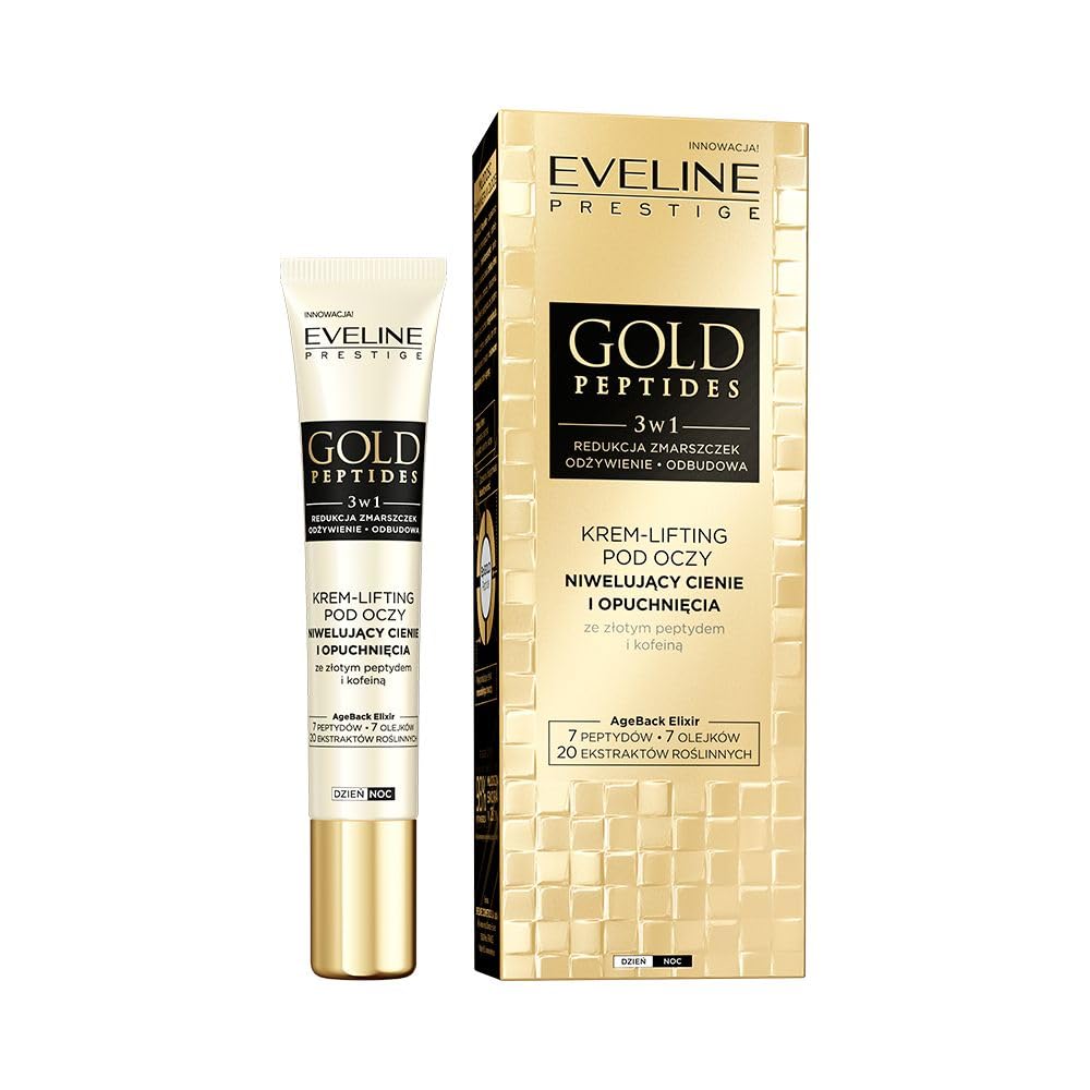 Eveline Cosmetics Peptidi d'Oro Crema Lifting per Occhi con Oro Colloidale e Ceramidi per Riduzione Rughe e Luminosità