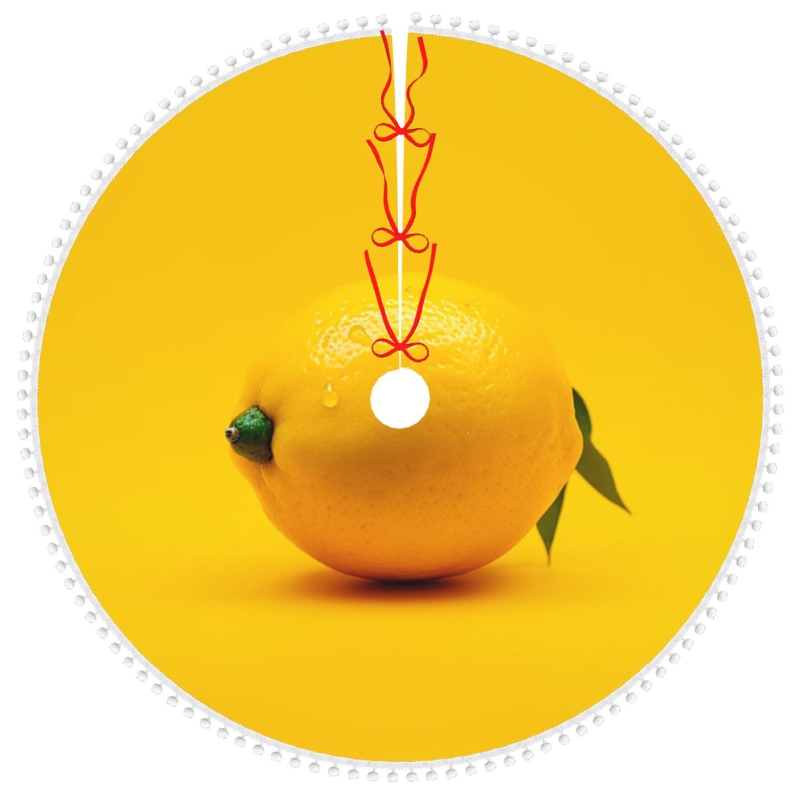Jupe de sapin de Noël citron 122 cm avec bordure à pompons double couche