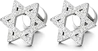 Vista 1 de Pendientes de tuerca de satén con diseño de estrella de David para hombre y mujer en acero inoxidable, rosca trasera, 2 piezas
