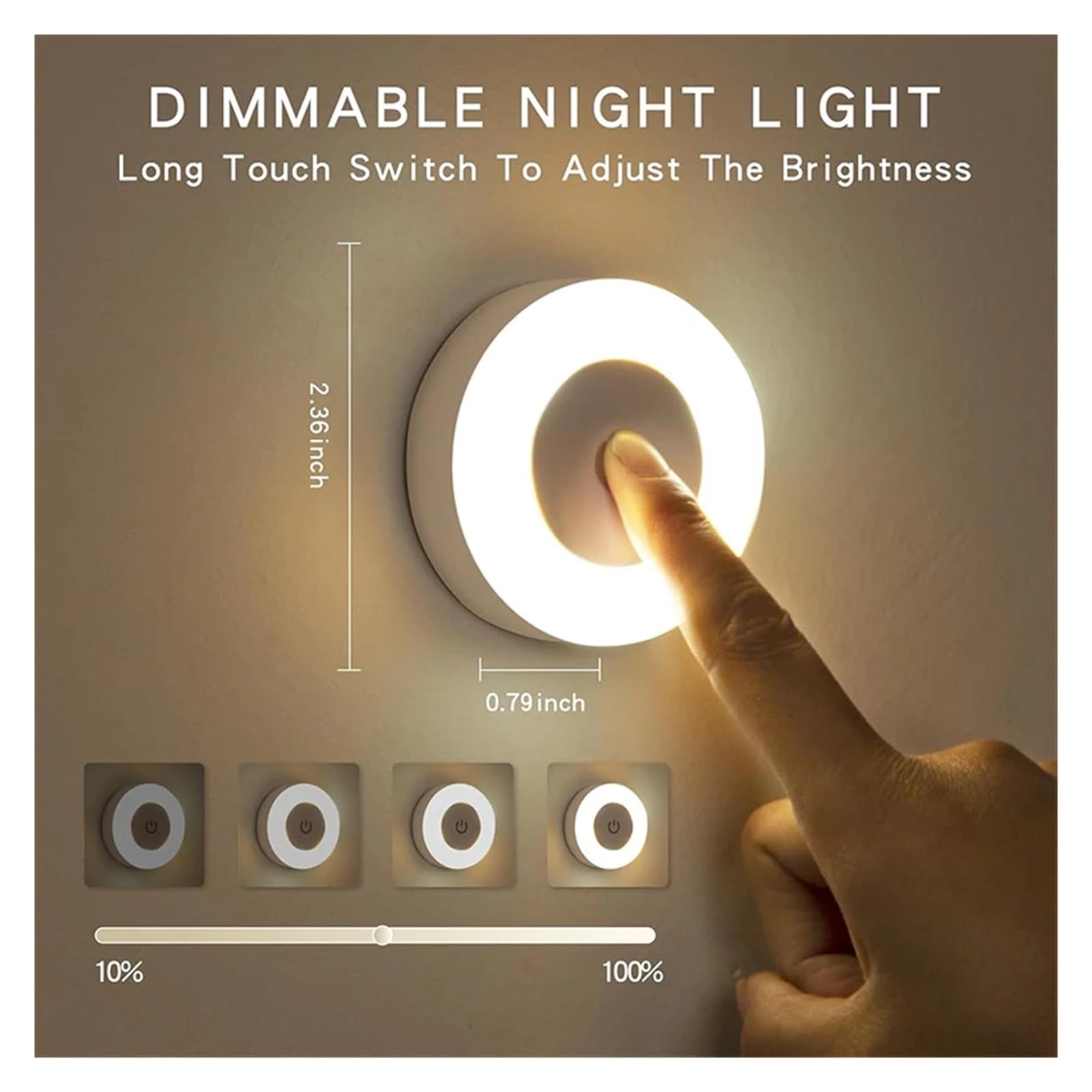 Adatto per luce notturna a LED per bambini, ricaricabile tramite USB, wireless, dimmerabile, portatile, per uso sul comodino (4 pezzi)