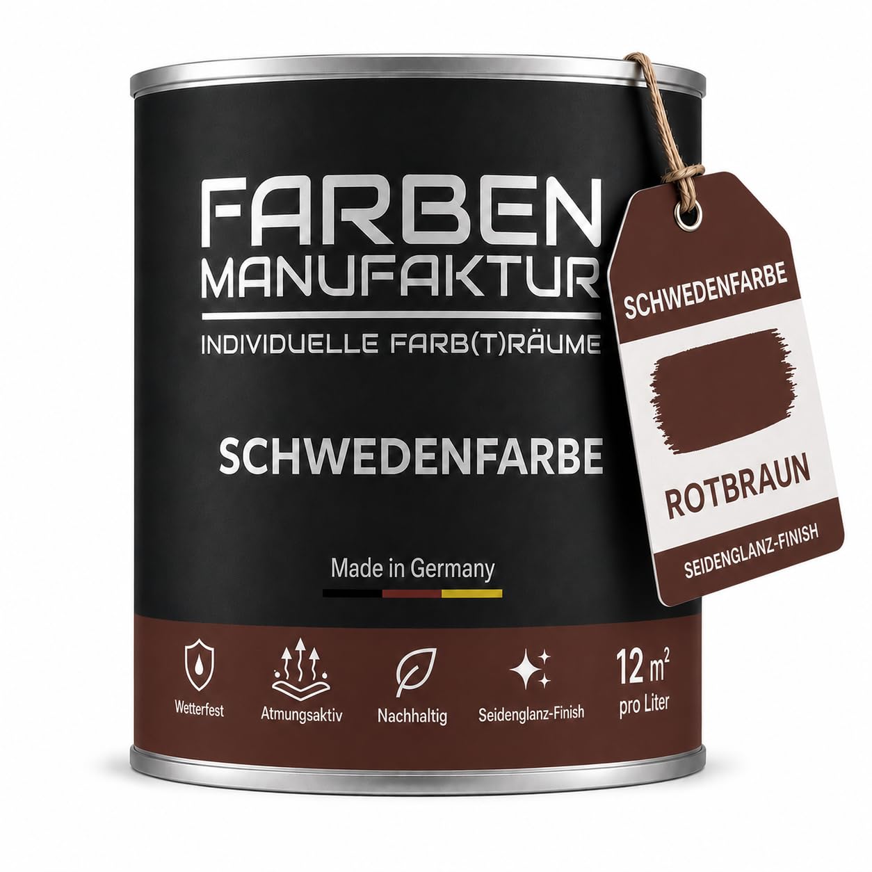 Schwedenfarbe Holzfarbe Außen Wetterfest – Holzschutzfarbe für Fassade, Gartenhaus, Zaun & Scheune – Diffusionsoffen & Nachhaltig Wetterschutzfarbe 5L, Größe: 5L, Farbe: Rotbraun