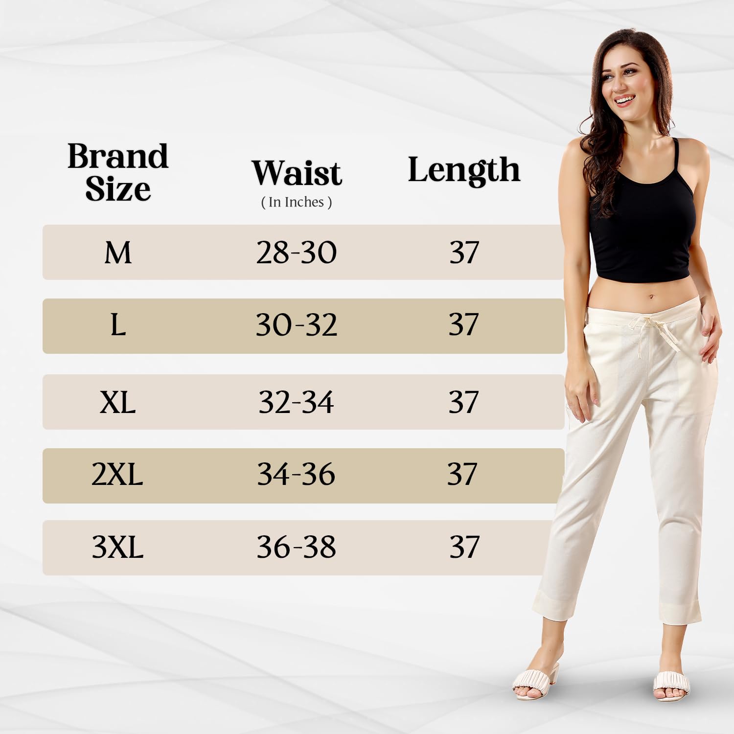 TRASA Ultra Soft Cotton Regular and Plus 8 Colour Cotton Mid Rise Pants for Womens and Girls, Cream - XL - Image 6 thumbnail