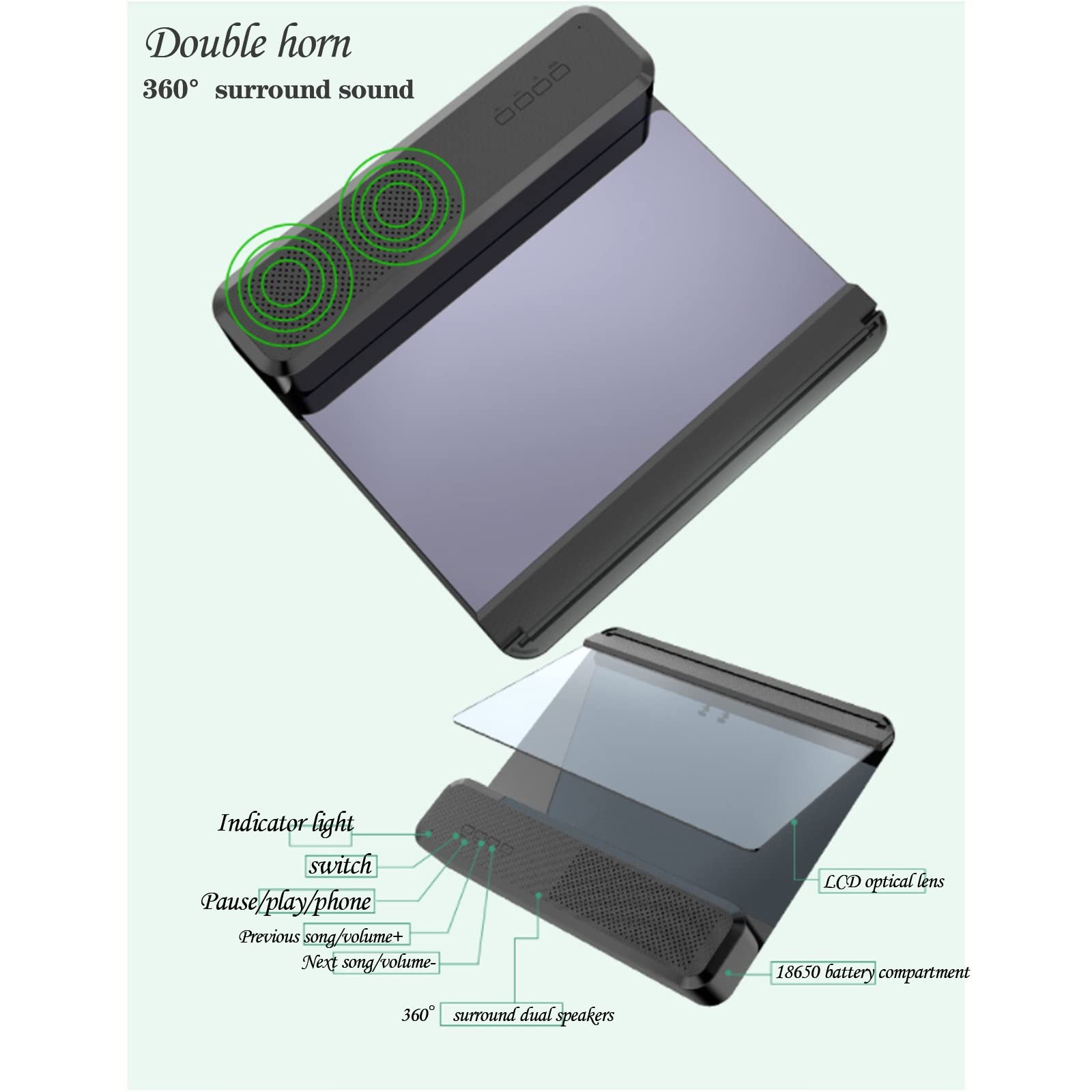 Szkło powiększające 3D wzmacniacz ekranu telefonu komórkowego z głośnikiem Bluetooth, ultra-przezroczysty projektora ze składanym uchwytem dla rodzin i seniorów