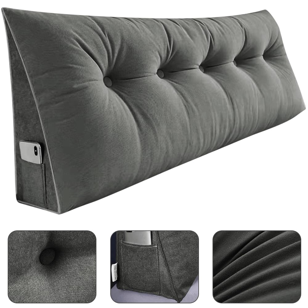 OHMG 160 cm XL Cuscino da lettura per letto, cuscino schienale divano, cuscino compensato triangolare, cuscino lombare in angolo, supporto di posizionamento, morbido e confortevole, cuscino per