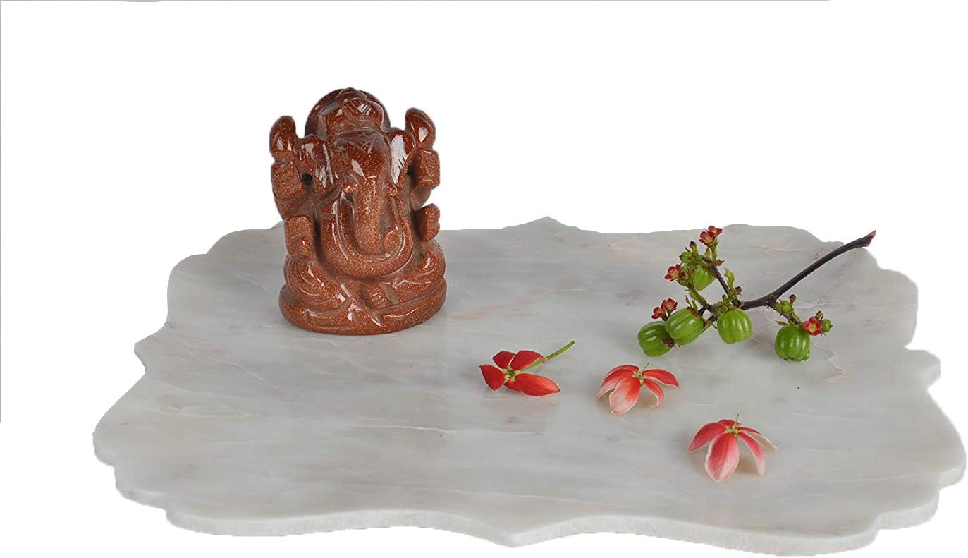 LATTOO Handmade Marble Decorative Ornamental Platter for Home Decor (White, Standard Size)