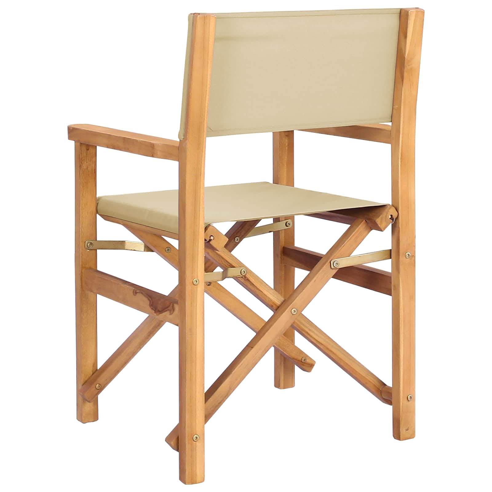 vidaXL Sedia da regista Marrone e Beige Legno di teak solido, Sedia Pieghevole Ergonomica per Giardino, Teak Resistente all'Acqua, Compatta per Esterni, Arredo alla Moda