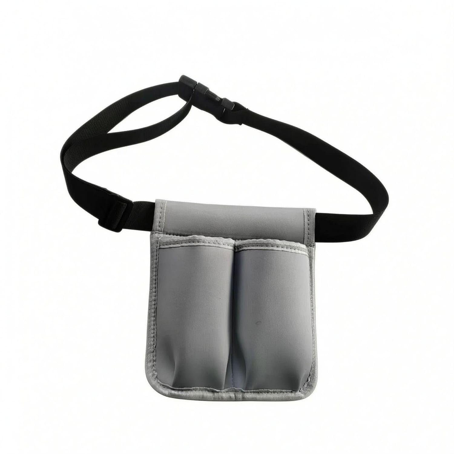 Buckle Closure Waist Bottle Pouch Adjustable Neoprene Waist Pouch Black Strap Fanny Pack with Water Bottle Holder, Gray, Double Hole-image-9
