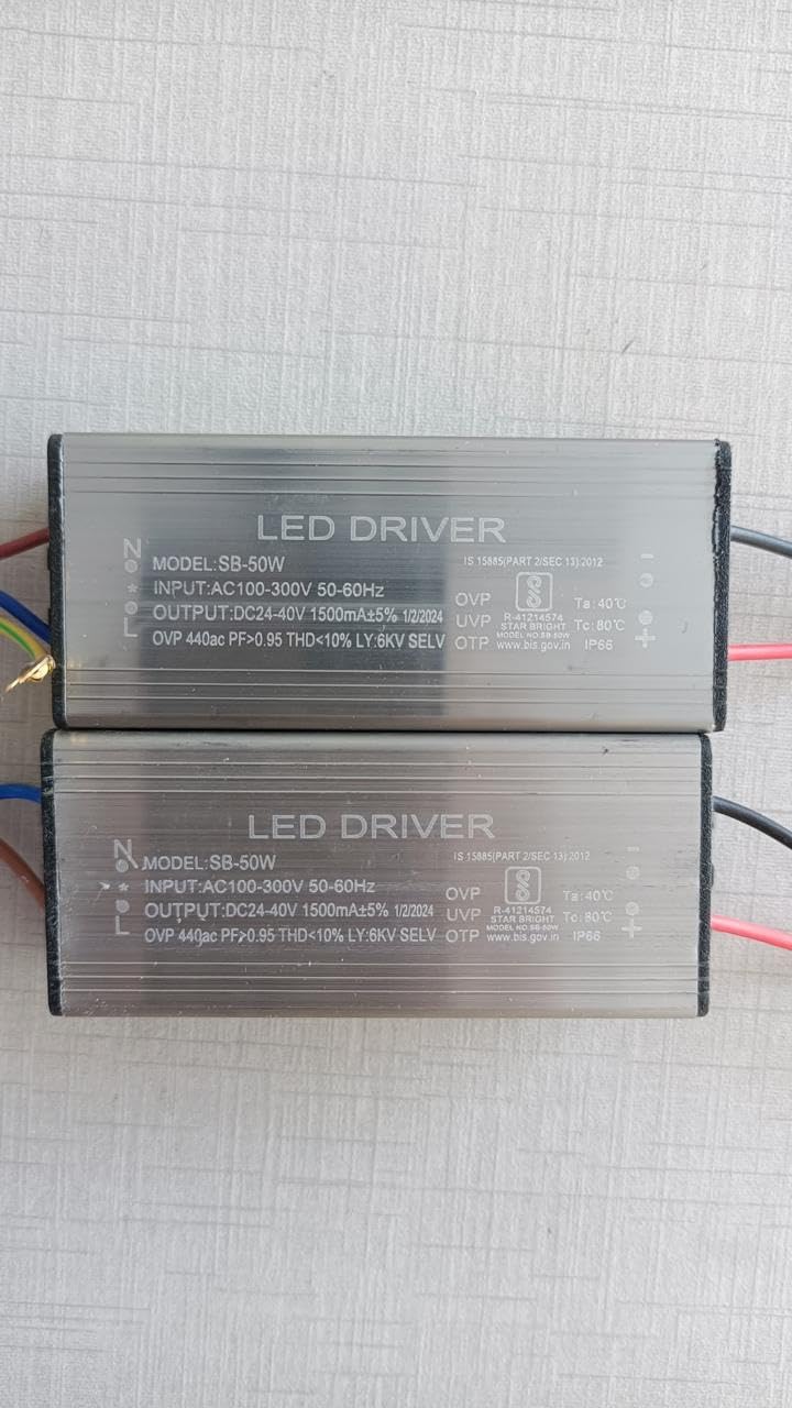 2 Quantity, 50W 1500mA, LED Flood Light Driver, Input AC 100-300V, 50-60HZ, Output DC 24-40V, Used For Repair 50W 150W 200W 100W 400W Flood Lights (Pack of 2)