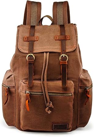 GEARONIC Vintage Canvas Backpack, Casual Daypack Backpacks for Men Women, 15inch Laptop Bag Travel Hiking Camping Rucksack