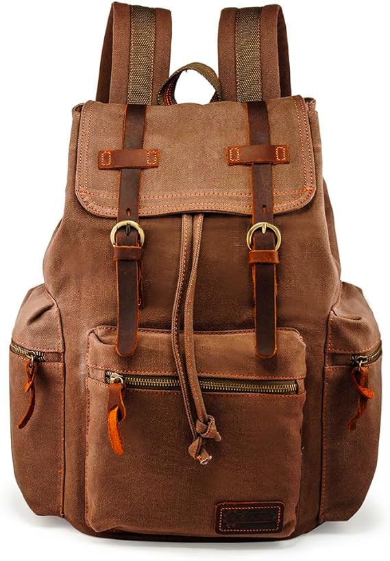 GEARONIC Vintage Canvas Backpack Casual Daypack Backpacks for Men Women 15inch Laptop Bag Travel Hiking Camping Rucksack