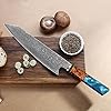 Seido Knives Kiritsuke Damascus Steel Chef Knife Epoxy Resin Stabilized Wood Handle Professional Kitchen Knife VG10 High Carbon Stainless Steel, Sky Blue