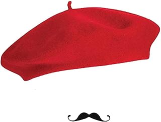 Frenchman Beret Women Men, Mustache Halloween Mime Costume Accessory Beanie Caps Classic Wool Winter French Hat Free Size