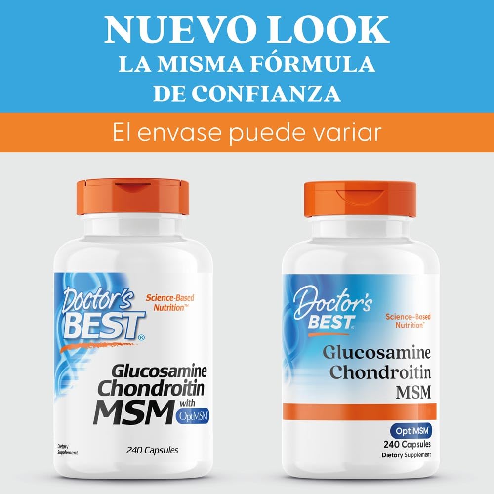 Doctor's Best, Glucosamina-Condroitina MSM, con OptiMSM, 240 Cápsulas, Probado en Laboratorio, Sin Soja, Sin Gluten, No GMO