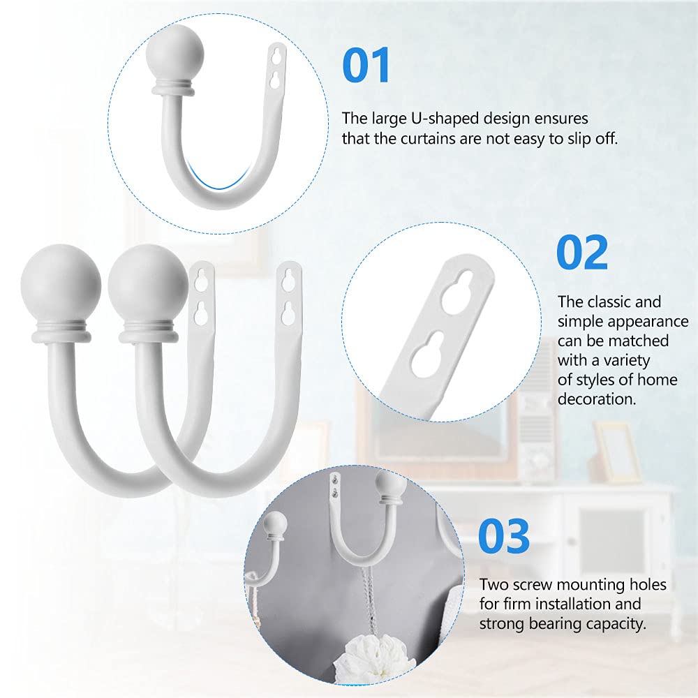 Ferma Tende A U Da Muro - 2 Pezzi, Bianco, Con Viti, Per Casa E Ufficio