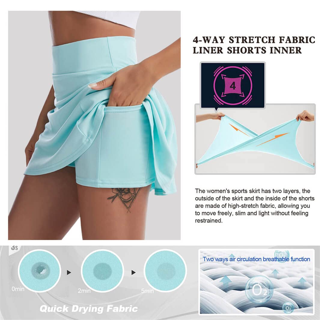 Falda de Plisada Tenis Pantalón con Interior Shorts Bolsillos Secado Rápido y Transpirable Gym Tennies Falda Deportiva