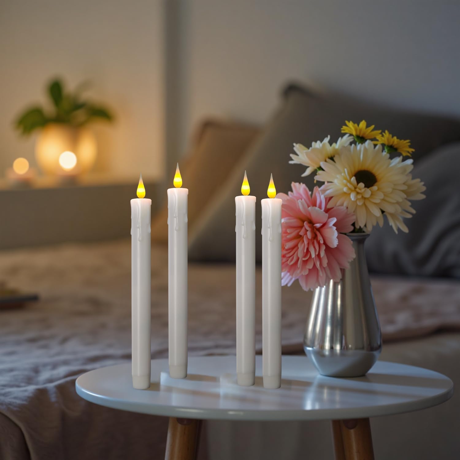 Flameless Taper Candles with Remote Control, Battery-Operated LED Warm Light 3D Wick Lamp Window Decor Candles, 6-Pack, Christmas Home Decor, Wedding Decorations.