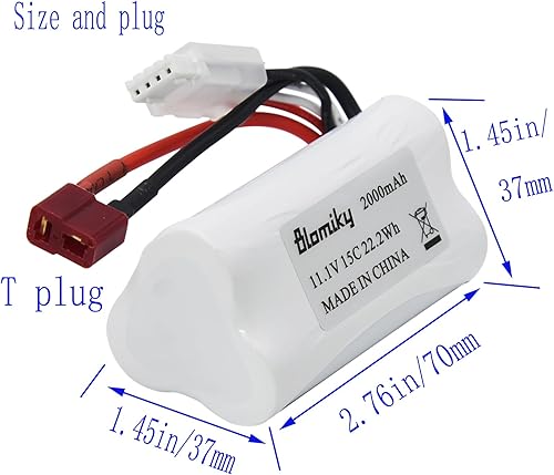Miniatura 2 de Blomiky Paquete de 2 baterías de iones de litio de 11.1 V 3S 15C 2000 mAh 22.2 Wh y cable de cargador adecuado para 2104 y R608 RC Boat  R608