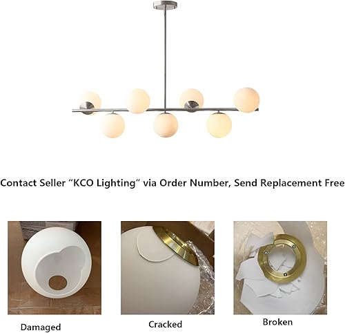 Miniatura 7 de KCO Lighting - Lámpara de araña moderna plateada con globo blanco, lámpara colgante Sputnik de vidrio esmerilado, lámpara de techo colgante