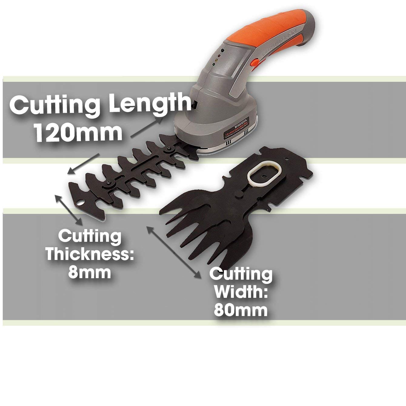 Terratek 2 IN 1 Pro 7.2V Telescopic Cordless Hedge Trimmer Built in