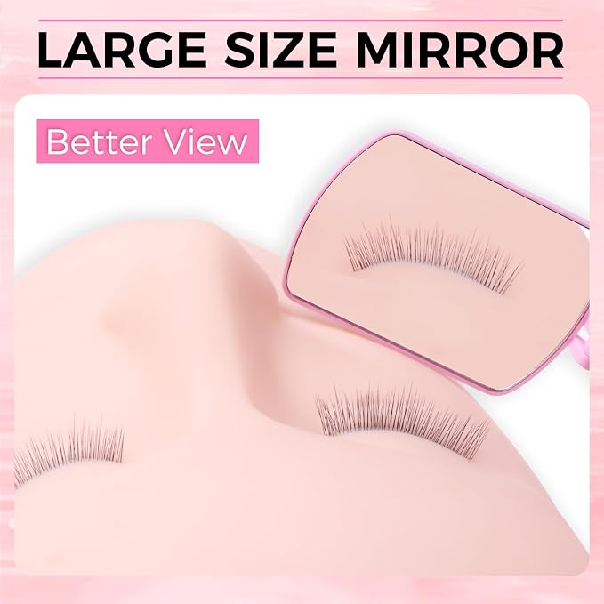 Espejo para pestañas cuadrado grande flexible, 260° giro plegable portátil para extensiones de pestañas, ajustable para fácil revisión, suministros y herramientas para técnicos de pestañas, rosa miniatura 3