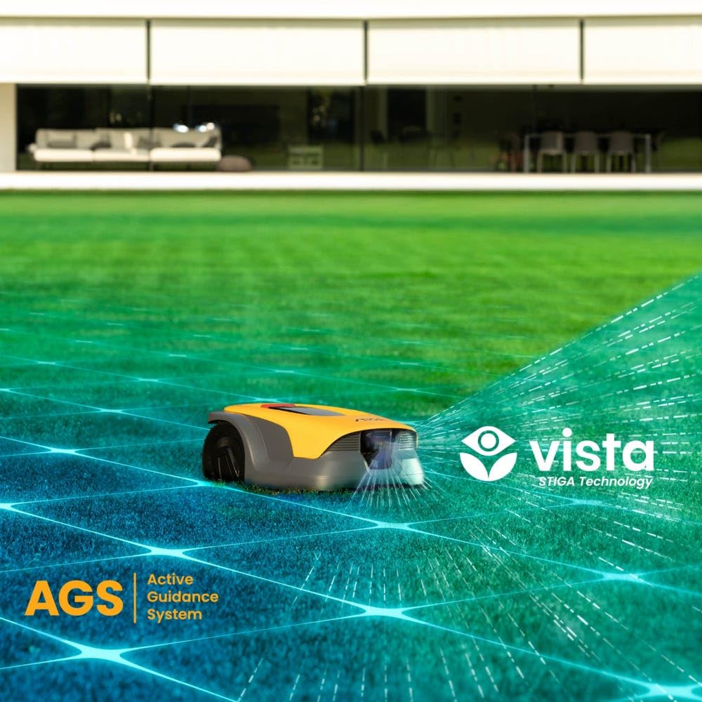 STIGA Robot cortacésped A 10 V, 25,2 V, 18 cm, cámara AI, paquete de conectividad de 10 años, carga automática, jardines de hasta 1000 m²