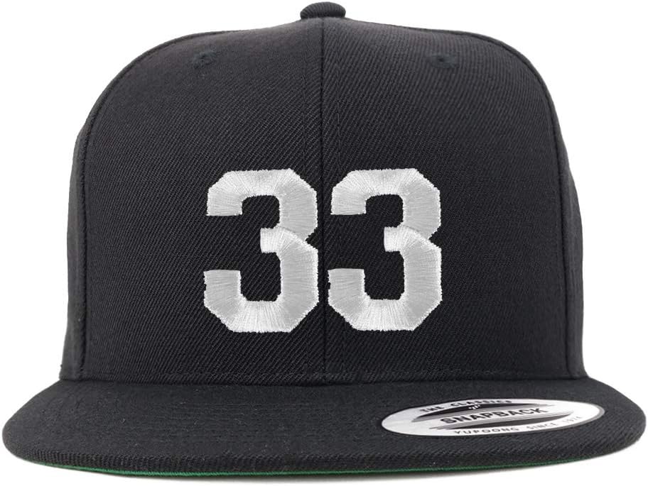Number 33 White Thread Embroidered Flat Bill Snapback Baseball Cap