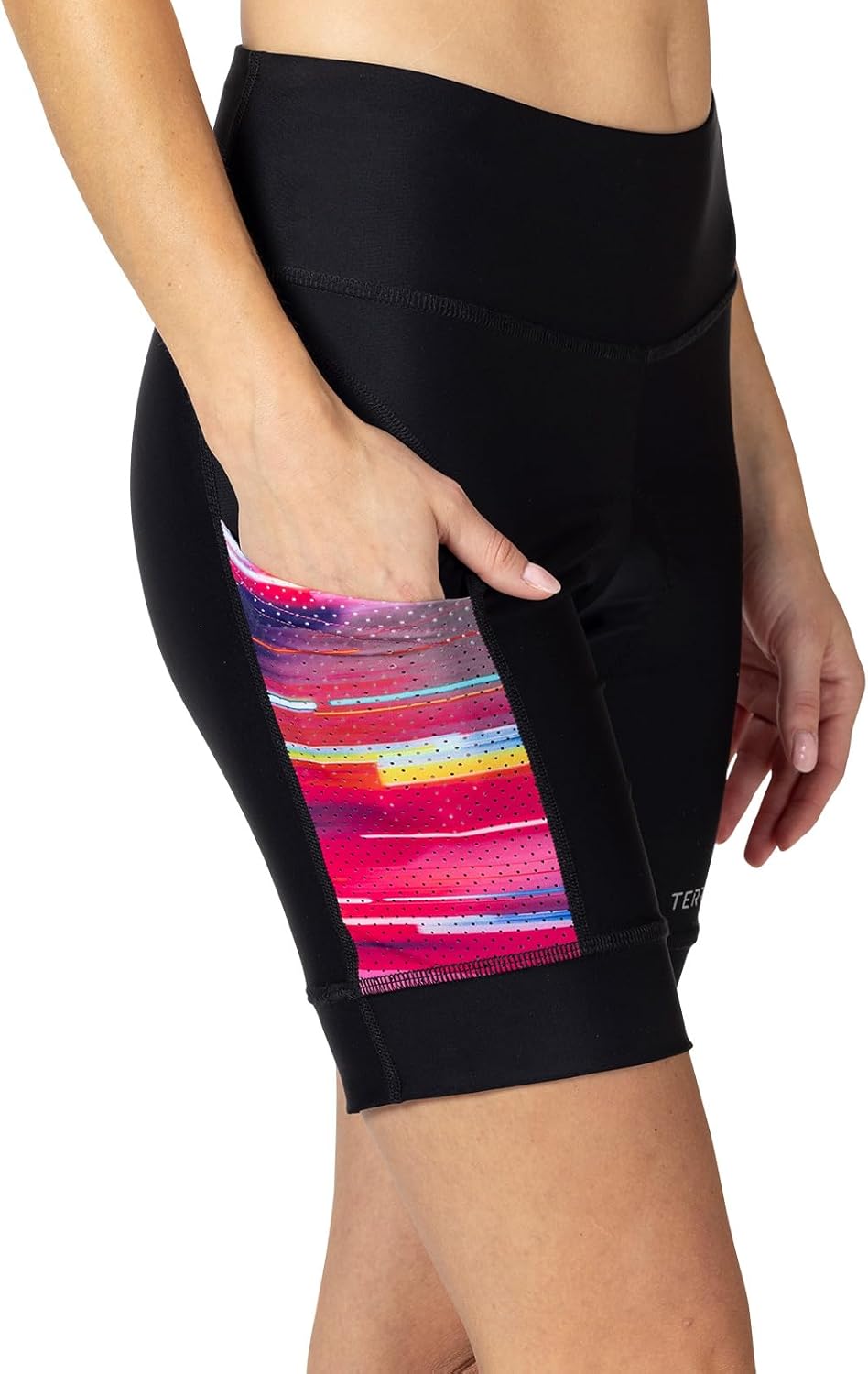 Terry Bike Shorts Women Padded Cycling Shorts, Soleil Short UPF 50+ Summer Compression Shorts for Women, Hi-Vis Prints