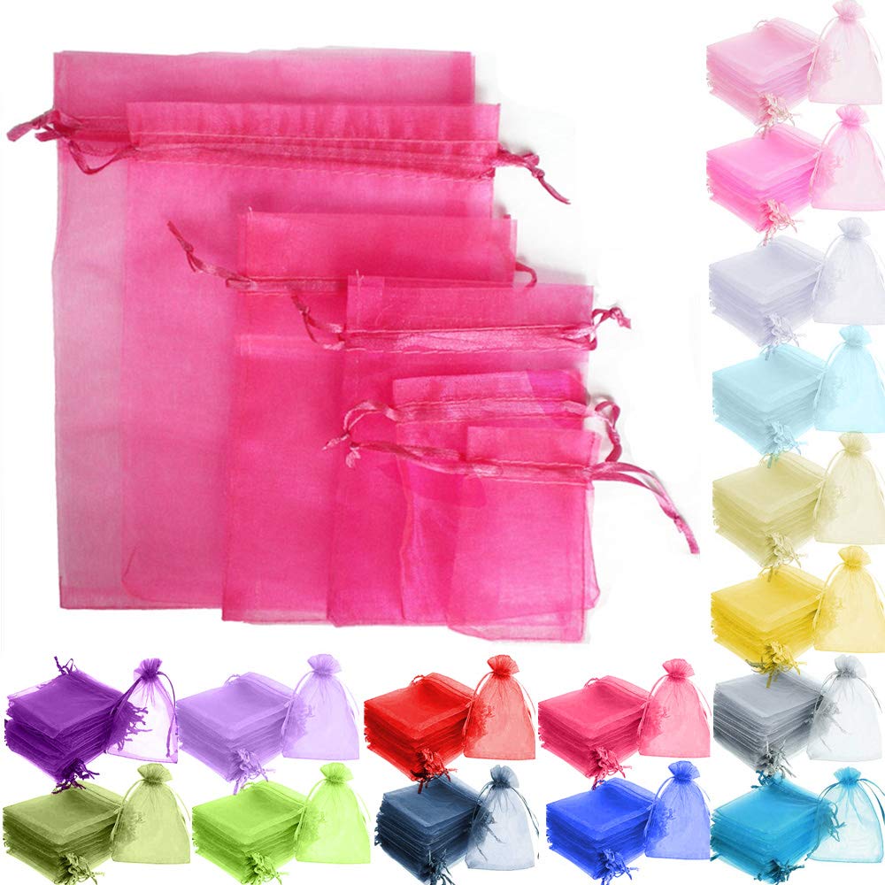Time to Sparkle 200 Pcs Organza Gift Bags - Hot Pink 9x12cm