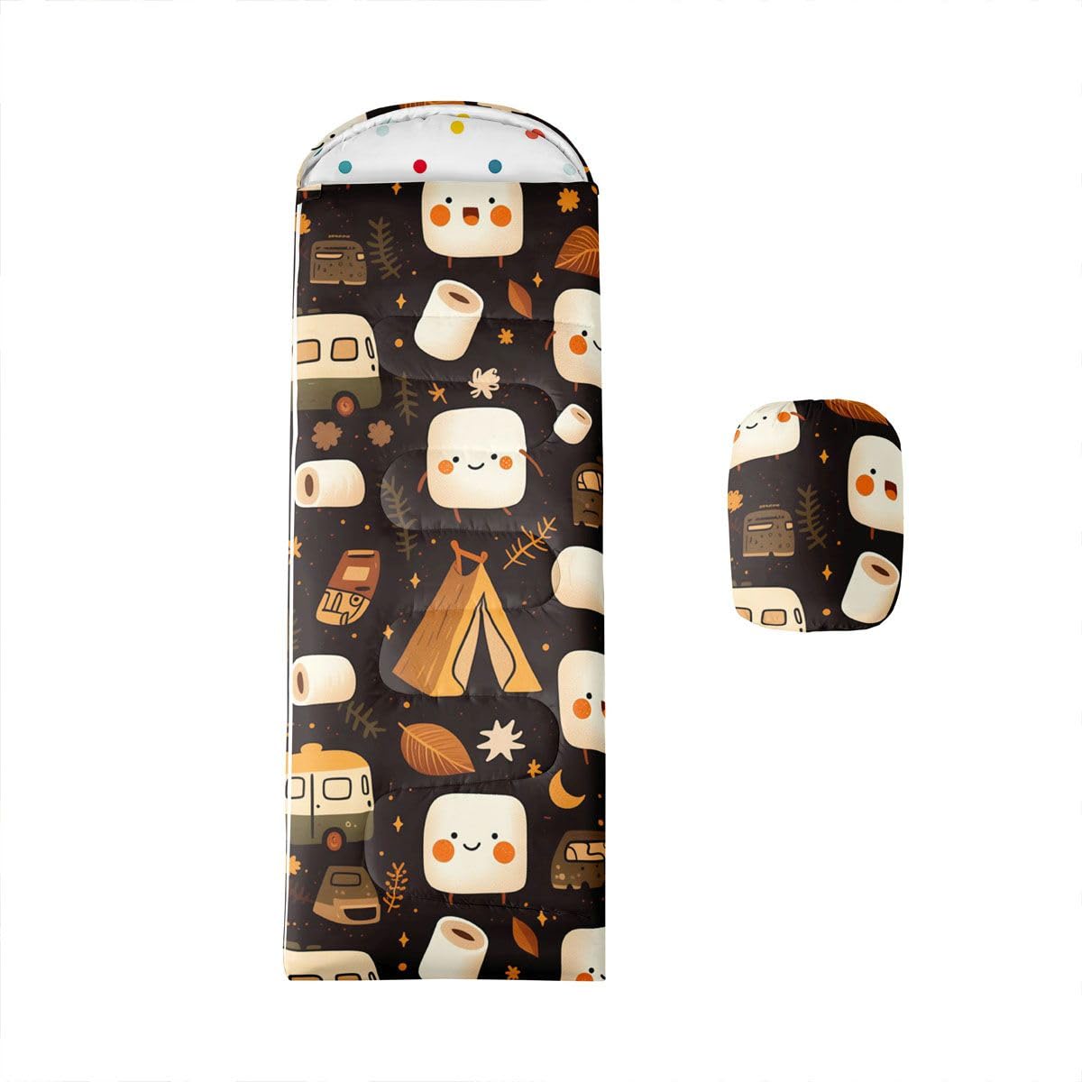 Feelyou Cute Marshmallow Sleeping Bags Cold Weather Warm Kawaii S'Mores Candy 3 Seasons Backpacking Camping Sleeping Bag for Happy Camping Lightweight Compact Camping Gear Hiking Traveling