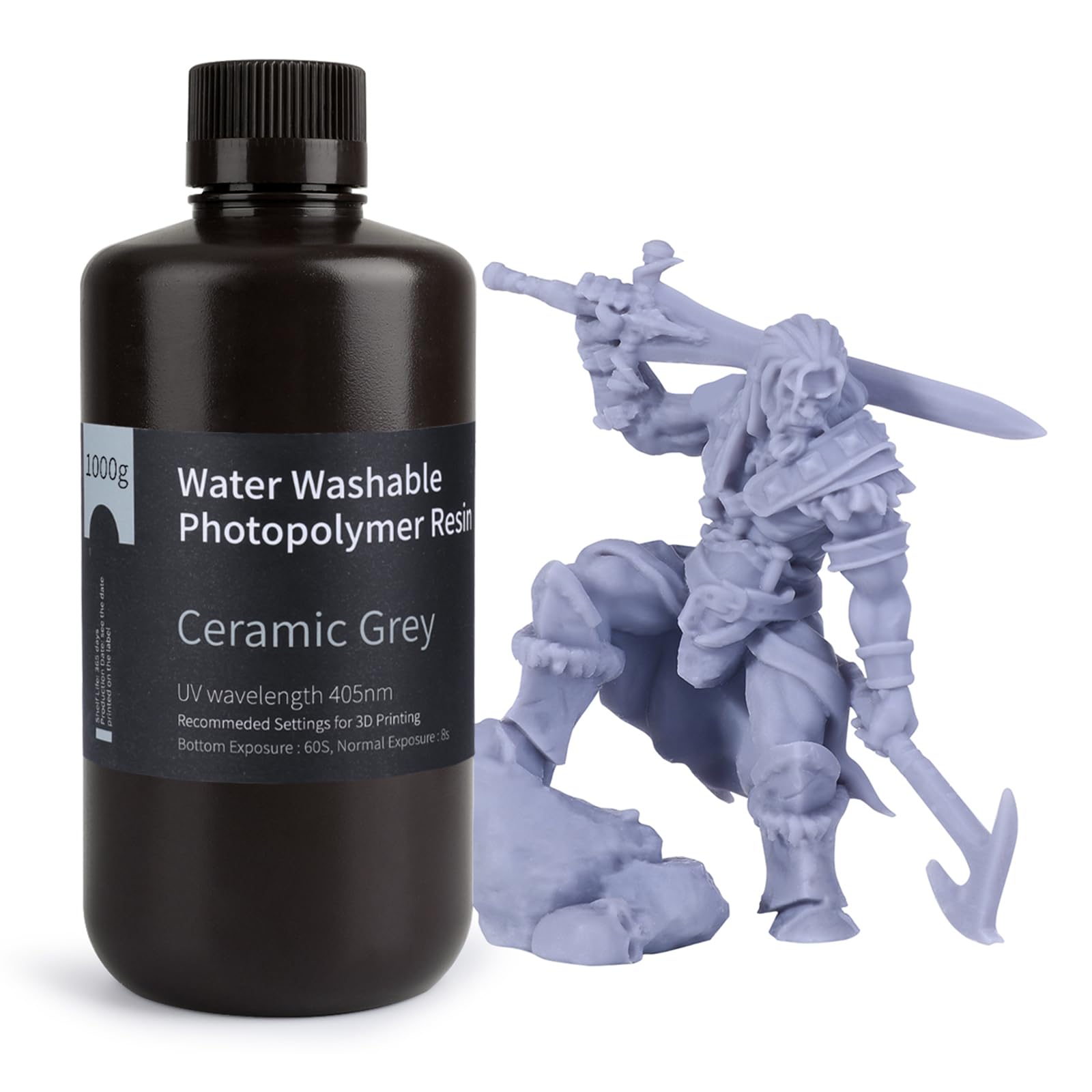 ELEGOO Résine Lavable à l'Eau pour Imprimante 3D LCD Résine à Photopolymérisation UV 405 nm Résine Photopolymère pour des Modèles d'Impression 3D Gris, 1000g