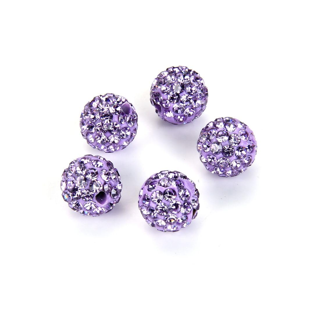 Perles Shamballa violettes 10mm en argile et strass Adabele DB10-4 x25