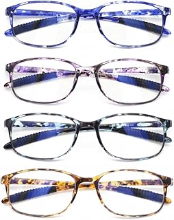 4 Pack Computer Blue Light Blocking Reading Glasses Flexible Lightweight Anti Eyestrain Designer Readers for Women Men, 1.25
