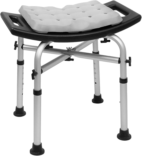 KMINA - Shower Stools for Elderly (330 lbs) with Double Reinforced Crossbar and Cushion, Bath Seat for Adults, Padded Shower Chair, Heavy Duty Shower Seat Black, Free Assembly - Made in Europe