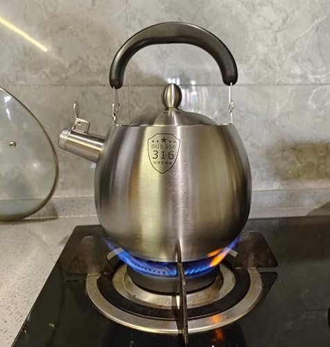 Miniatura 7 de RUTAVM Estufa de acero inoxidable 316 con tapa de boquilla y tapa de boquilla, hervidor de agua caliente, tetera de té, tetera (color  acero, tamaño