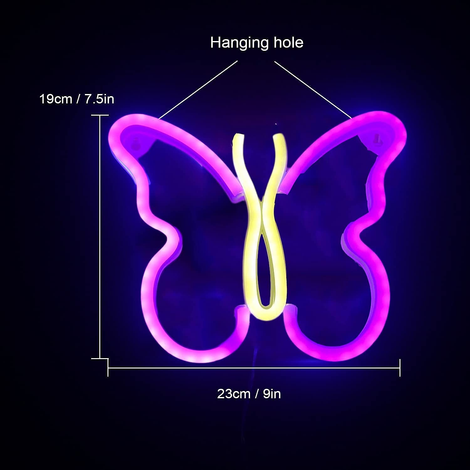 Luz nocturna para niños, enchufe de mariposa de fibra óptica LED que cambia de color, lámpara de decoración de luz nocturna, juguete de regalo (rosa + amarillo)